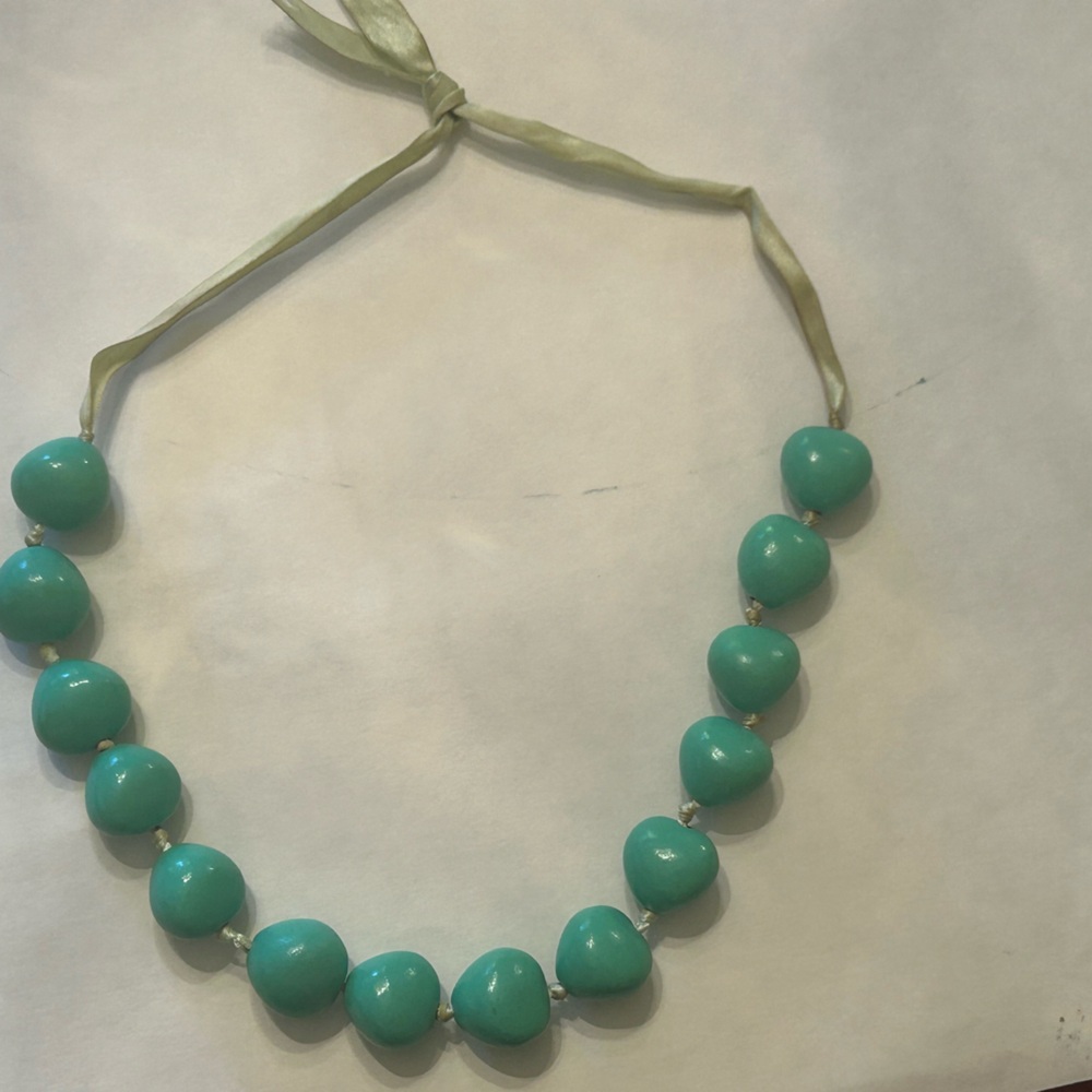 Teal colored Kukui nut necklace